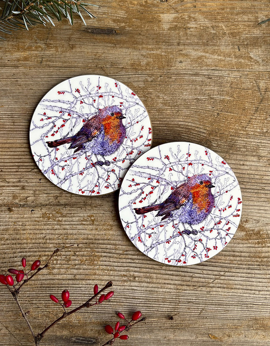 podkładki do kuchni Podkładki -Rudzik- Podkładki pod kubek- ilustracja