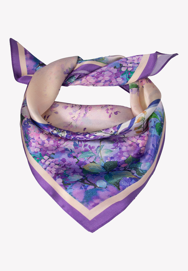 apaszki Mała apaszka jedwabna fioletowa w kwiaty 53 cm x 53 cm