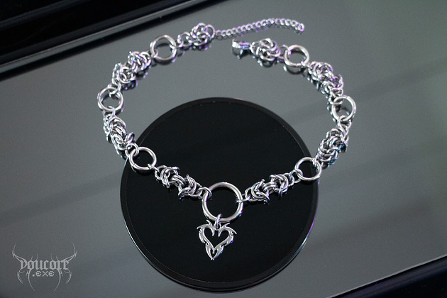 chokery Chain mail y2k goth *Hexed Heart* choker stal nierdzewna