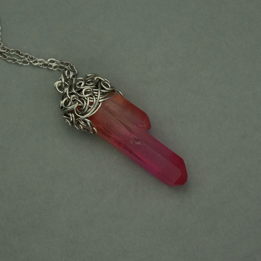 wisiory Wisiorek talizman różowy kryształ górski wire wrapping