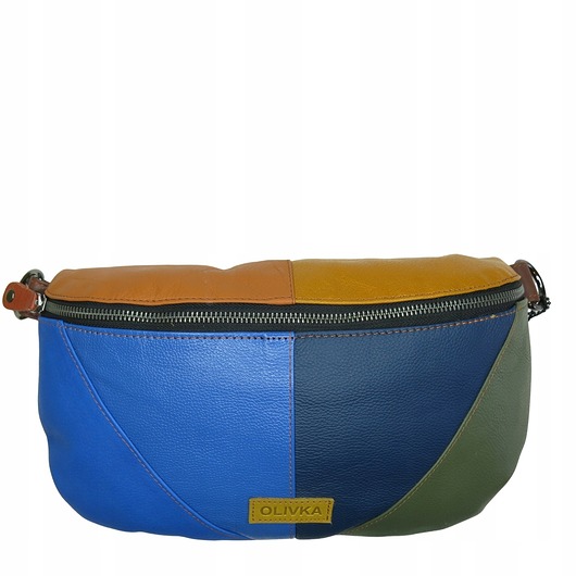 saszetka nerka Nerka damska skórzana pojemna na ramię szeroki pasek regulowany OLIVKA
