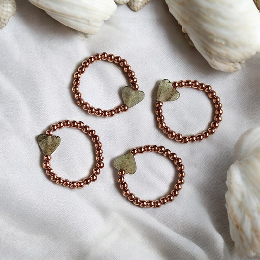 pierścionki elastyczne Serduszko - pierścionek : labradoryt, hematyt