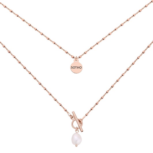 złote naszyjniki Naszyjnik kosteczkowy z różowego złota z ozdobnym zapięciem i perłą