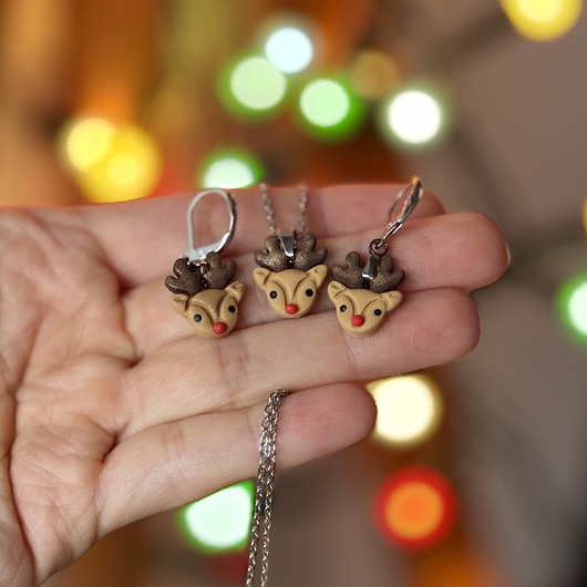 komplet biżuterii ZESTAW- RENIFERKI stal chirurgiczna pomysł na prezent