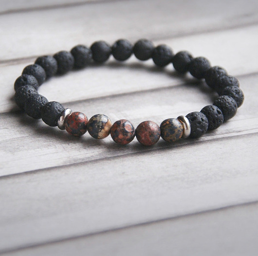 biżuteria męska Męska bransoletka :: jaspis leopardzi & lawa