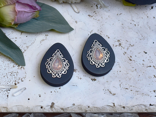 biżuteria różna Tunele do uszu 34-60mm / łezki z wiktoriańską ozdobą i kryształkiem