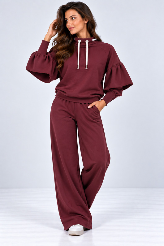 bluza bez kaptura damska Bluza OTULONA zgaszone bordo