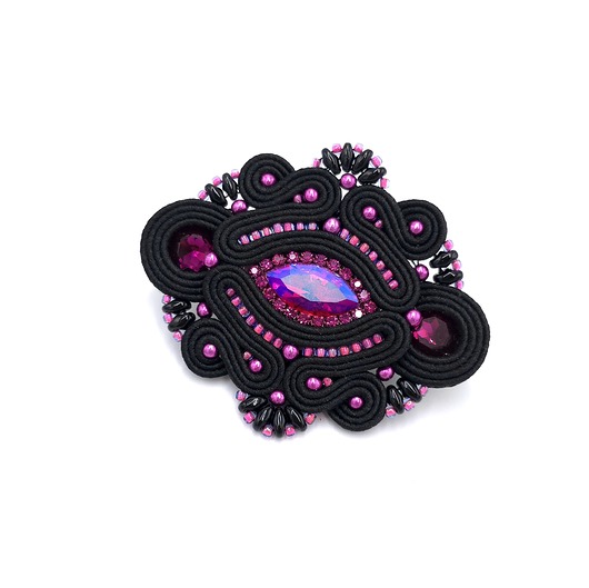 broszki Broszka sutasz fuksjowo czarna Loria klasyczna wieczorowa elegancka