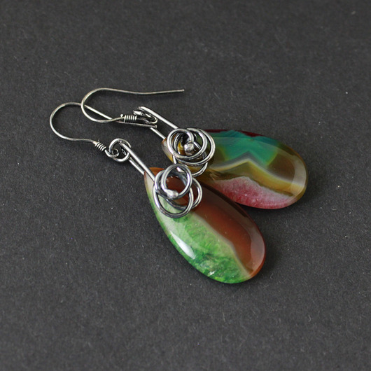 kolczyki srebrne Kolczyki Binne - agat i oksydowane srebro