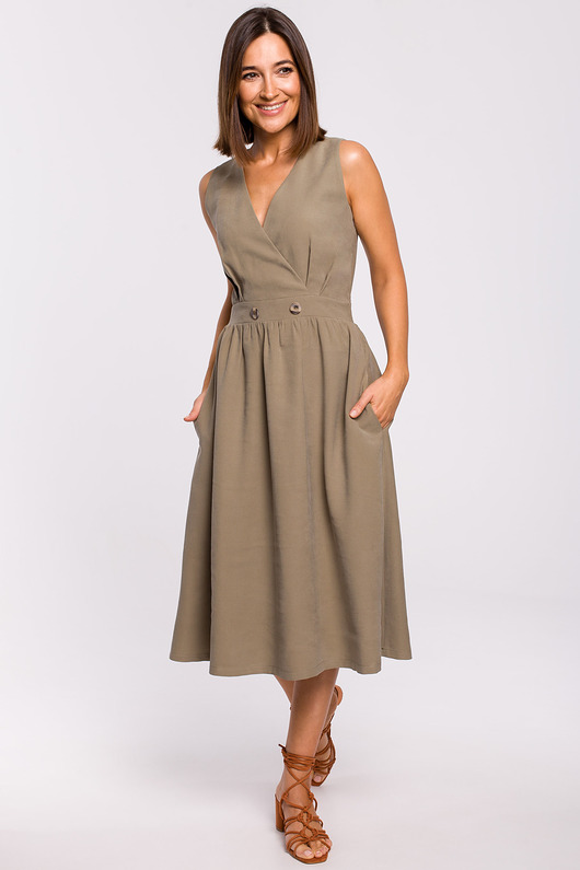 Sukienka bez rękawów-khaki(S224) STYLE