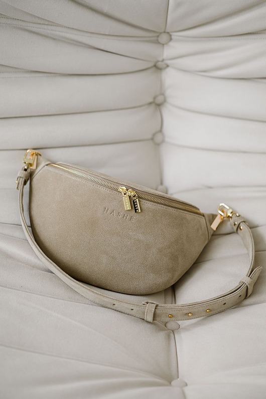 saszetka nerka Beani bag maxi - skórzana nerka - zamszowa - beż