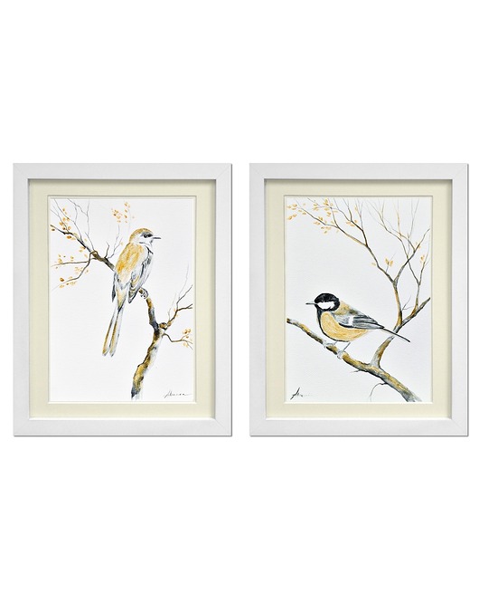 obrazy Ptaki akwarele, obrazy akwarelowe ptaki ze złotem /2/