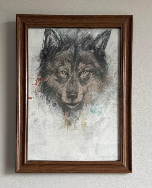 obrazy Ręcznie malowany obrazek w ramie " Wilk"