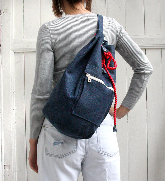  worek plecak - navy blue&red&stripes- elfagado