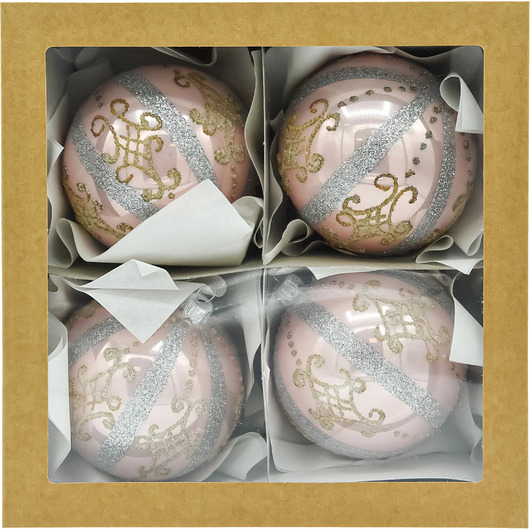 bombki ZESTAW 4 szt.: Bombki okrągłe różowe z paskami