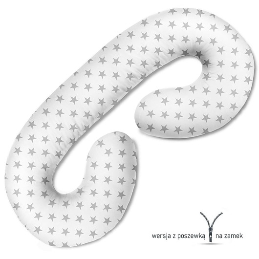 ubrania i akcesoria do karmienia Poduszka ciążowa do spania i karmienia Szare gwiazdki na białym