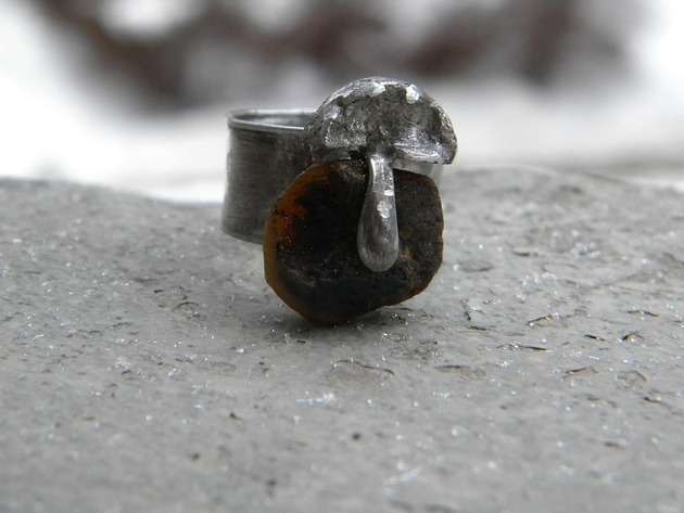 biżuteria męska Ciemny  Bursztyn  surowy  - pierścień