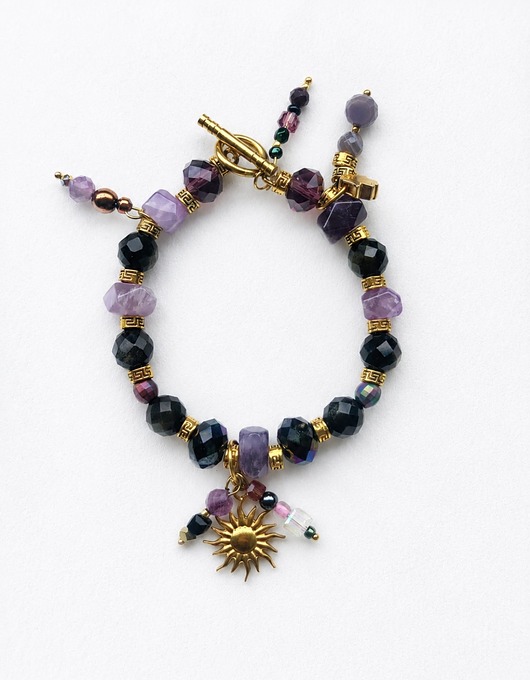 bransoletki z kamieni naturalnych Hamsa & Sun - Bransoletka Ochrony Ametyst Obsydian Hematyt