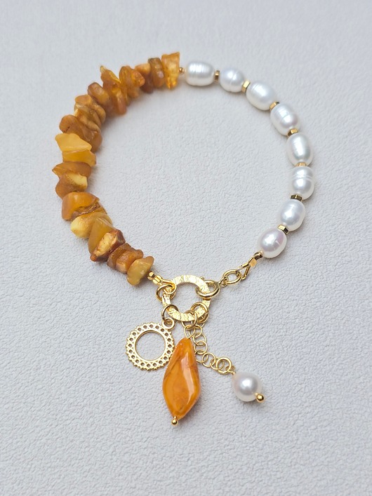 bransoletki złote Bransoletka   Perłowo Bursztynowo