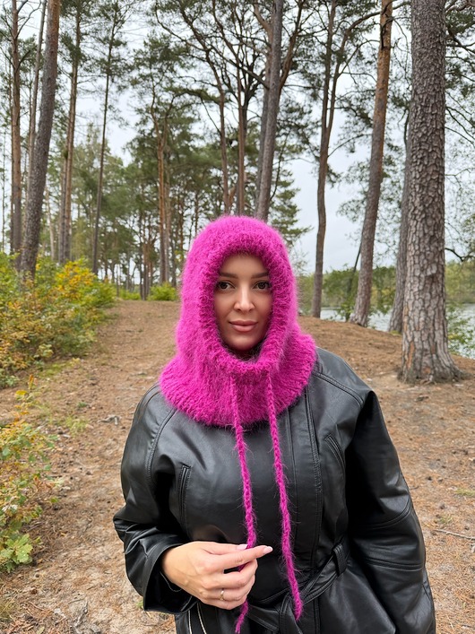 czapki damskie Różowa balaclava Suri alpaka na zamówienie