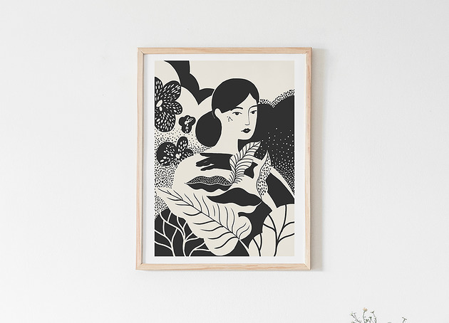 grafiki i ilustracje Autorska grafika "Hidden Place" Kobieta i Kwiaty