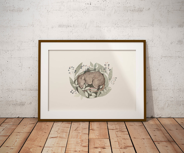 Plakat ilustracja Śpiąca myszka akwarela Monika Ruminska