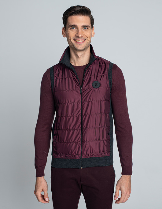 bluzy męskie Kamizelka męska agira bordowa slim fit