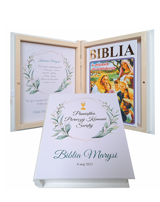 komunia - pozostałe Pamiątka Pierwszej Komunii Świętej, Biblia w Pudełku