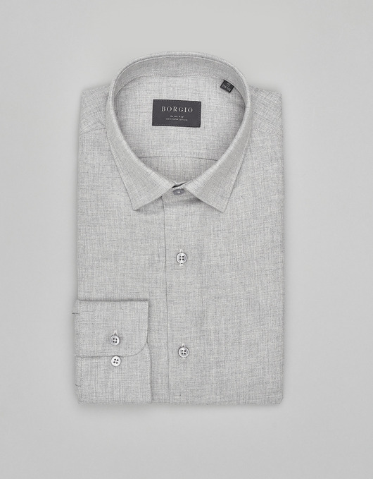 koszule męskie Koszula flero 00622 długi rękaw szary slim fit