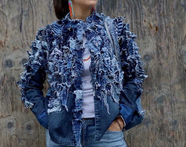 kurtki damskie Kurtka jeansowa - upcycling
