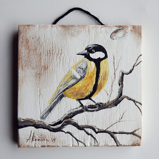 obrazy Sikorka obraz malowany na desce