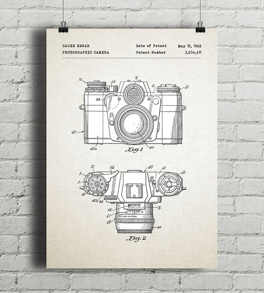 Aparat fotograficzny  - patent - plakat vintage minimalmill