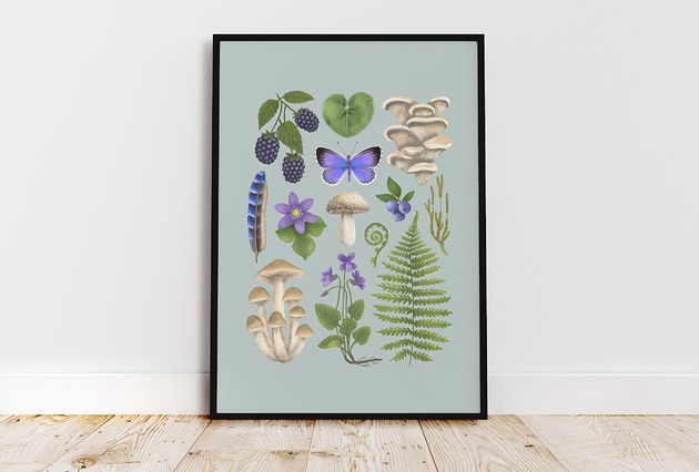 plakaty Plakat "Runo Leśne" miętowe tło 30x40cm