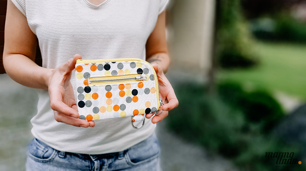 portfele damskie Marmollada - portfel bawełniany kropki + żółty