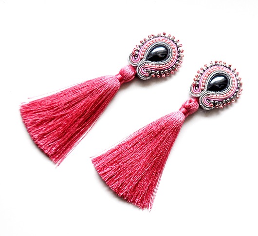 kolczyki soutache Sutaszowe kolczyki  ROSE z chwostami _ KOLEKCJA 2023