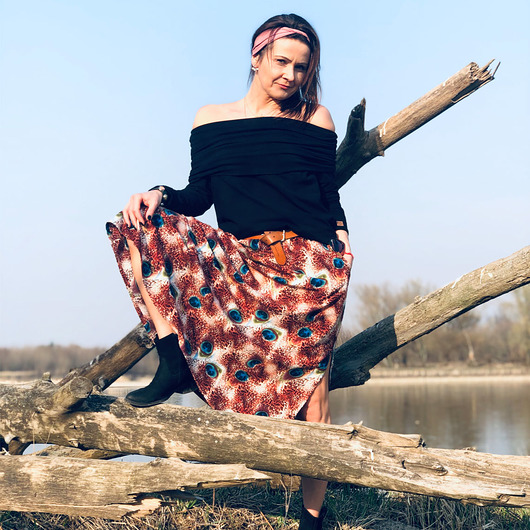 spódnice midi Spódnica Hello Bella - pawie oko
