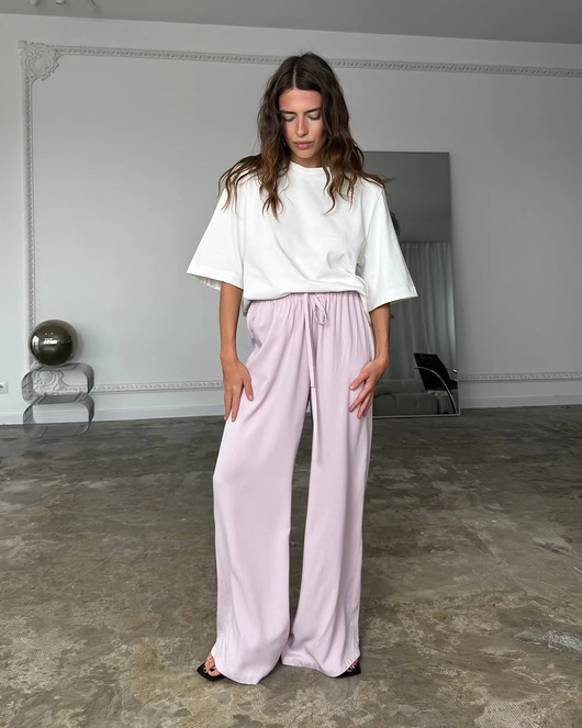 spodnie materiałowe damskie Spodnie Flow lila