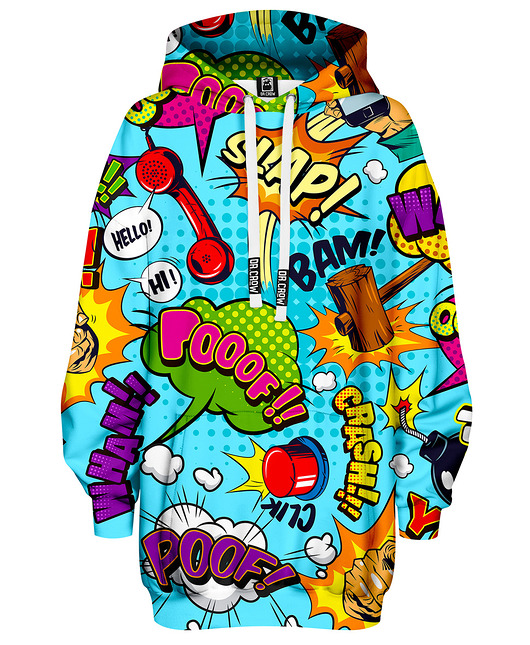 bluza z kapturem damska Bluza Oversize Tunika DR.CROW Komiks Blue