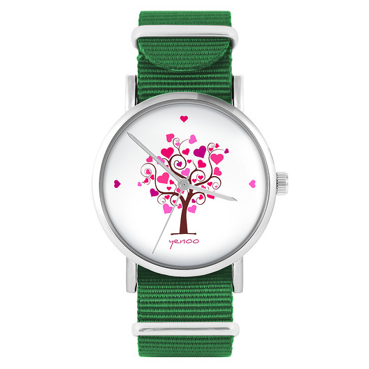 zegarki damskie Zegarek - Drzewko miłości - zielony, nylonowy