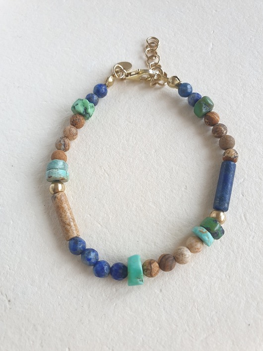 bransoletki z kamieni naturalnych Bransoletka ANTYK ERIS  jaspis obrazkowy, turkus, lapis lazuli