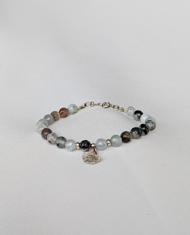 bransoletki z kamieni naturalnych Srebrna bransoletka z agatami i miłorzębem