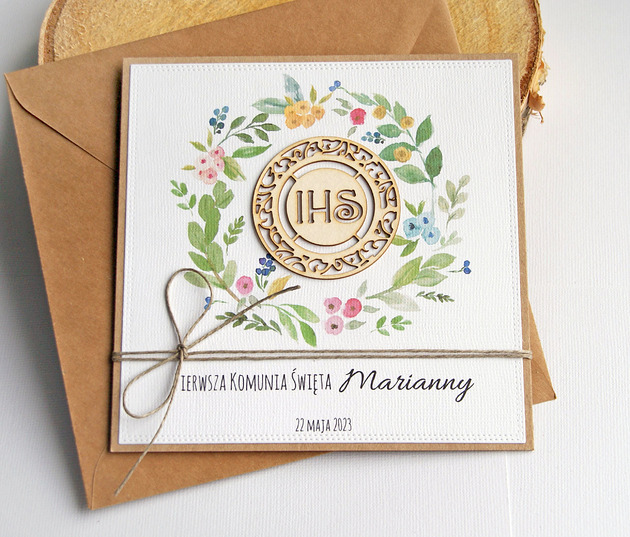 kartki na komunię Kartka, PERSONALIZACJA : I Komunia Święta : wianuszek II