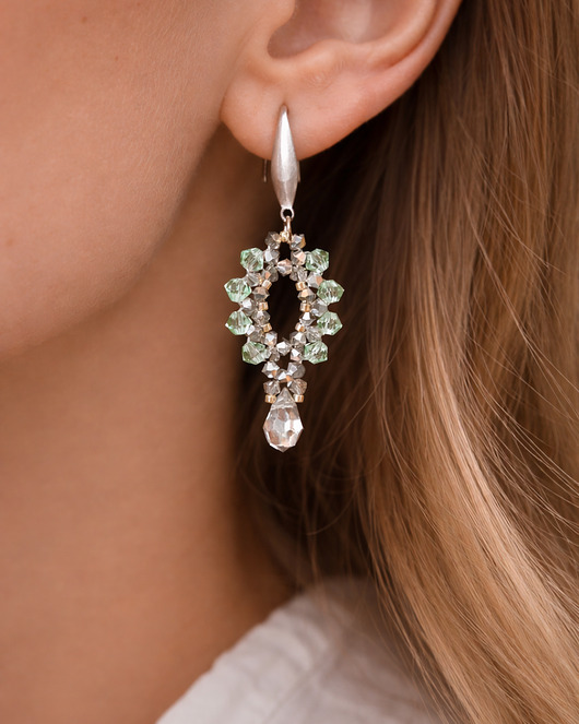 kolczyki szklane Kolczyki Silver Chrysolite - Biżuteria z Kryształów Preciosa