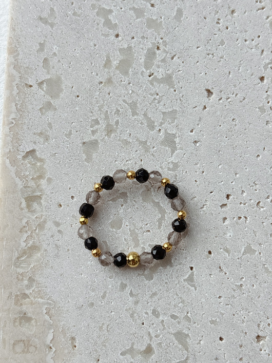 pierścionki elastyczne Pierścionek elastyczny Kwarc Dymny i Onyks