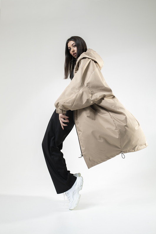 płaszcze damskie Płaszcz longline hoodie oversize mocca