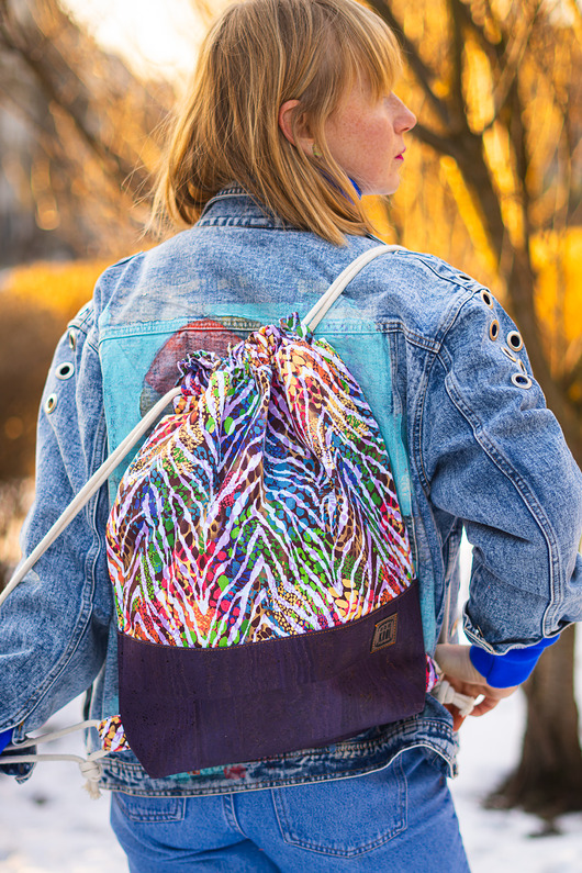 plecaki Kolorowy worek damski korek motyw zebry ZEBRA VIBE