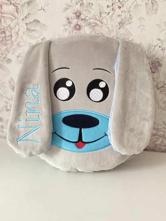 poduszki do pokoju dziecka Poduszka piesek z personalizacją niebieski