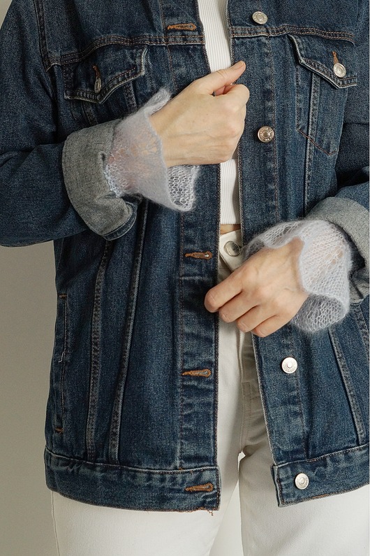 rękawiczki damskie Mankiety błękitne