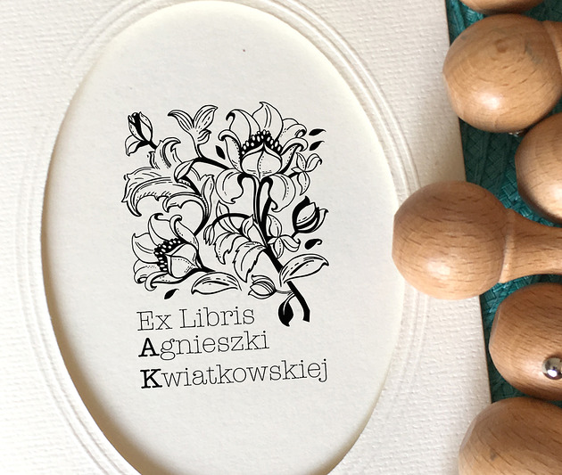 stemple Zestaw EX LIBRIS "Kwiaty" +tusz+ woreczek