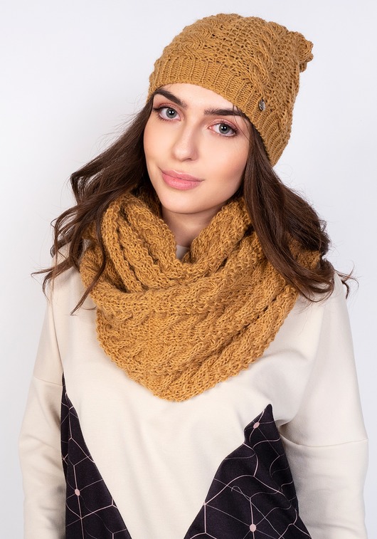 szale damskie Ciepły komplet czapka + szalik, cappuccino